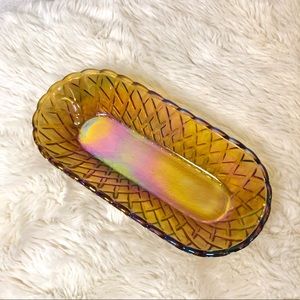 Iridescent Amber Carnival Glass